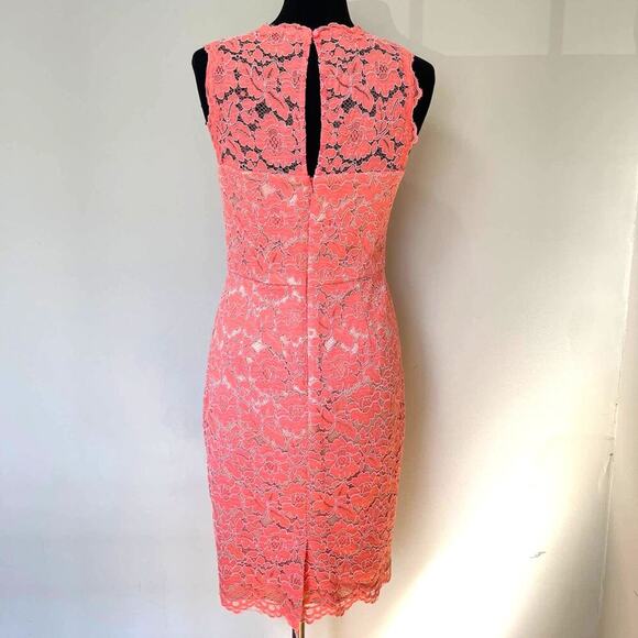 VINCE CAMUTO Pink Salmon Lace Overlay Sheath Dress Floral Sleeveless Size 10 - Picture 6 of 15